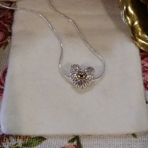 🌺Sterling Silver Necklace W/2 Tone Pendant🌸 - Picture 3 of 5